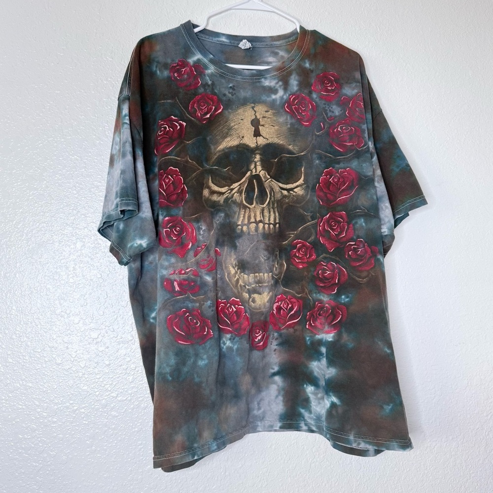 Delta Magnum Weight Tie Dye Skull Roses Goth Metal Unisex Graphic Tee 2XL